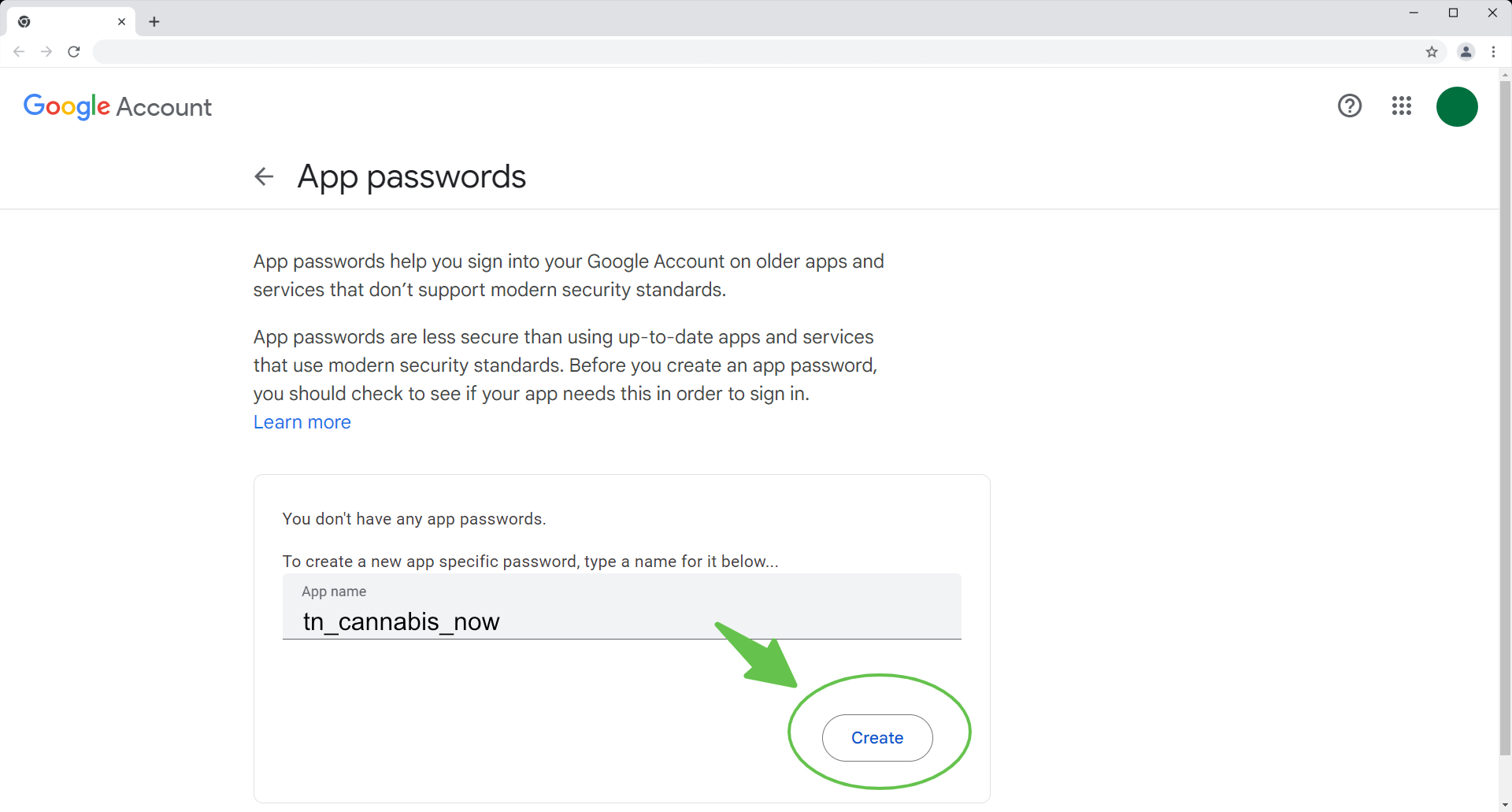 Generate Google App Password